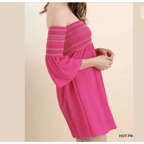 New BLU HEAVEN Smocked Off Shoulder Dress S M L - Picture 5 of 5